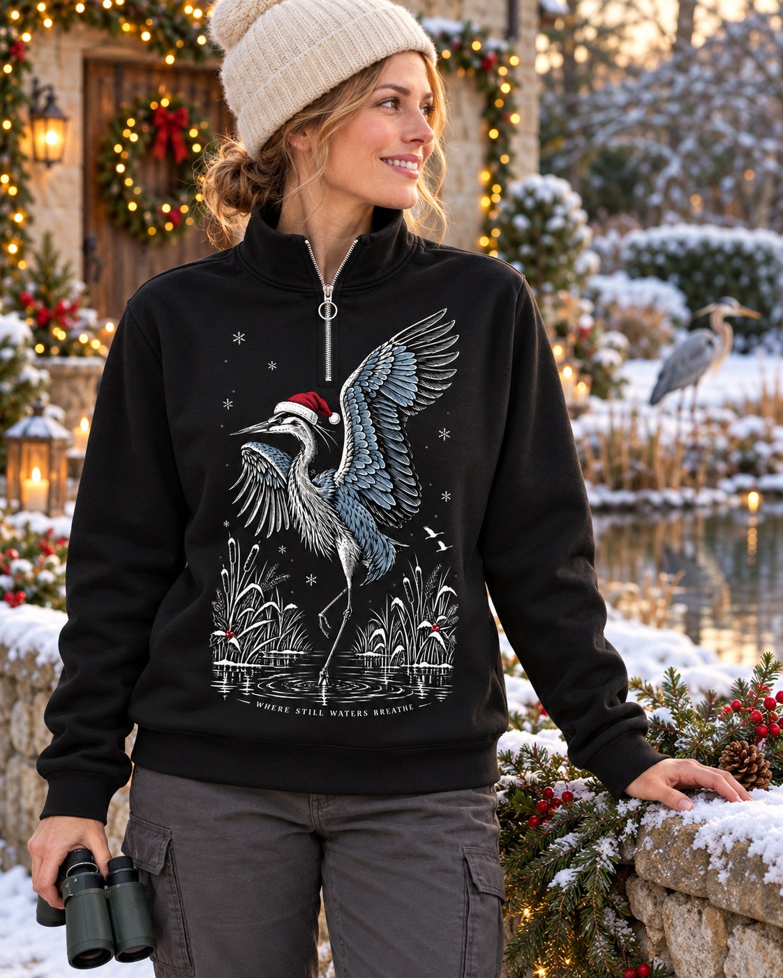 Santa Heron Birdwatching Quarter-Zip Stretch Sweatshirt Spandex UPF50+