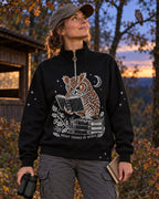 Reading Owl Birdwatching Quarter-Zip Stretch Sweatshirt Spandex UPF50+