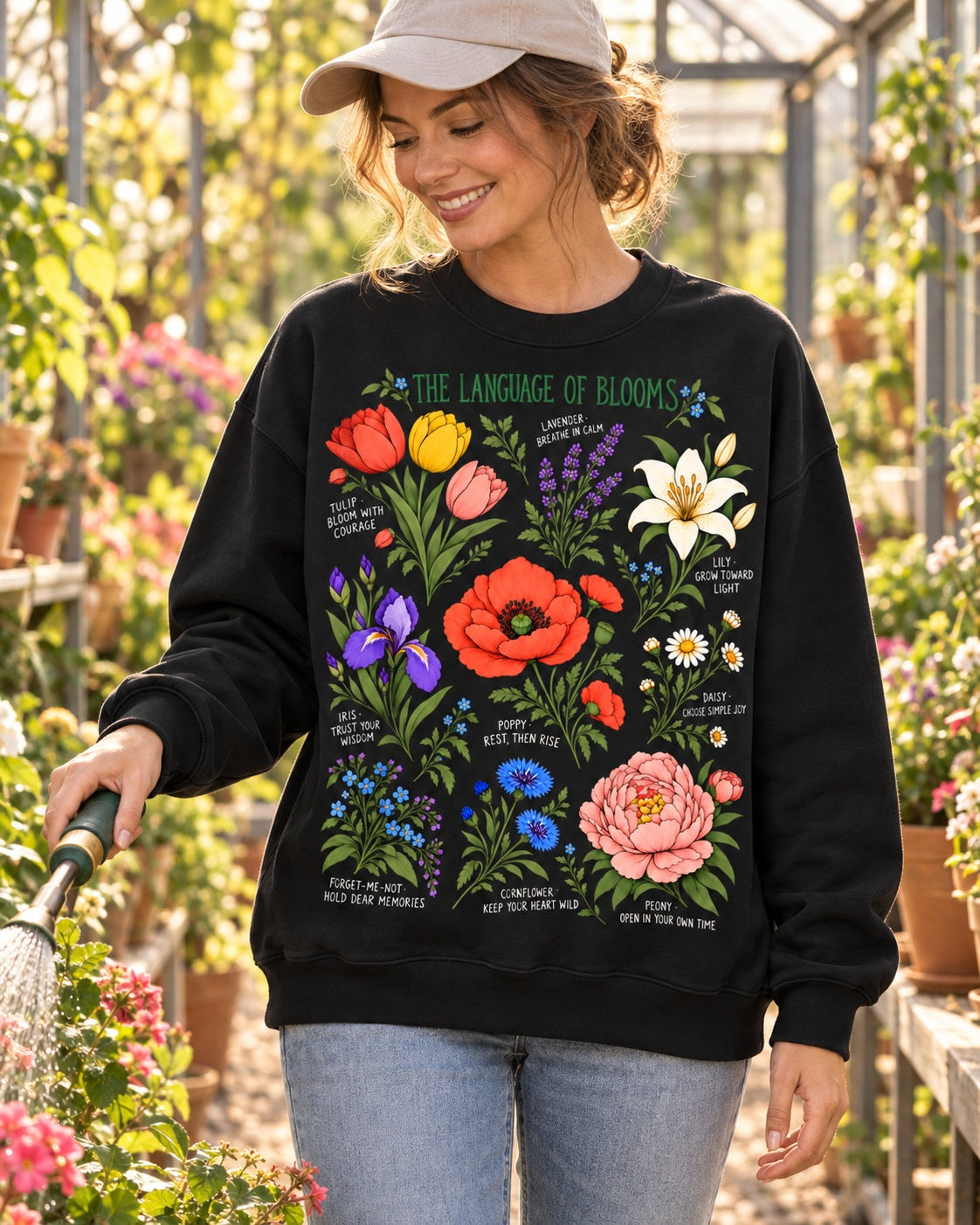 Poppy Daisy Frame Floral Garden Graphic Sweatshirt