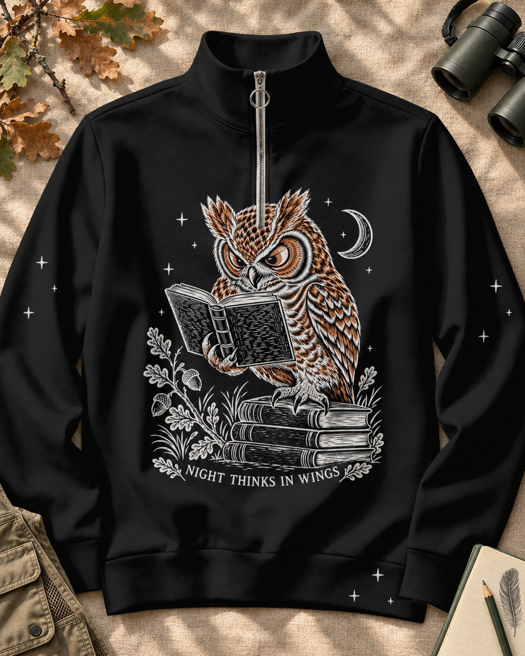 Reading Owl Birdwatching Quarter-Zip Stretch Sweatshirt Spandex UPF50+