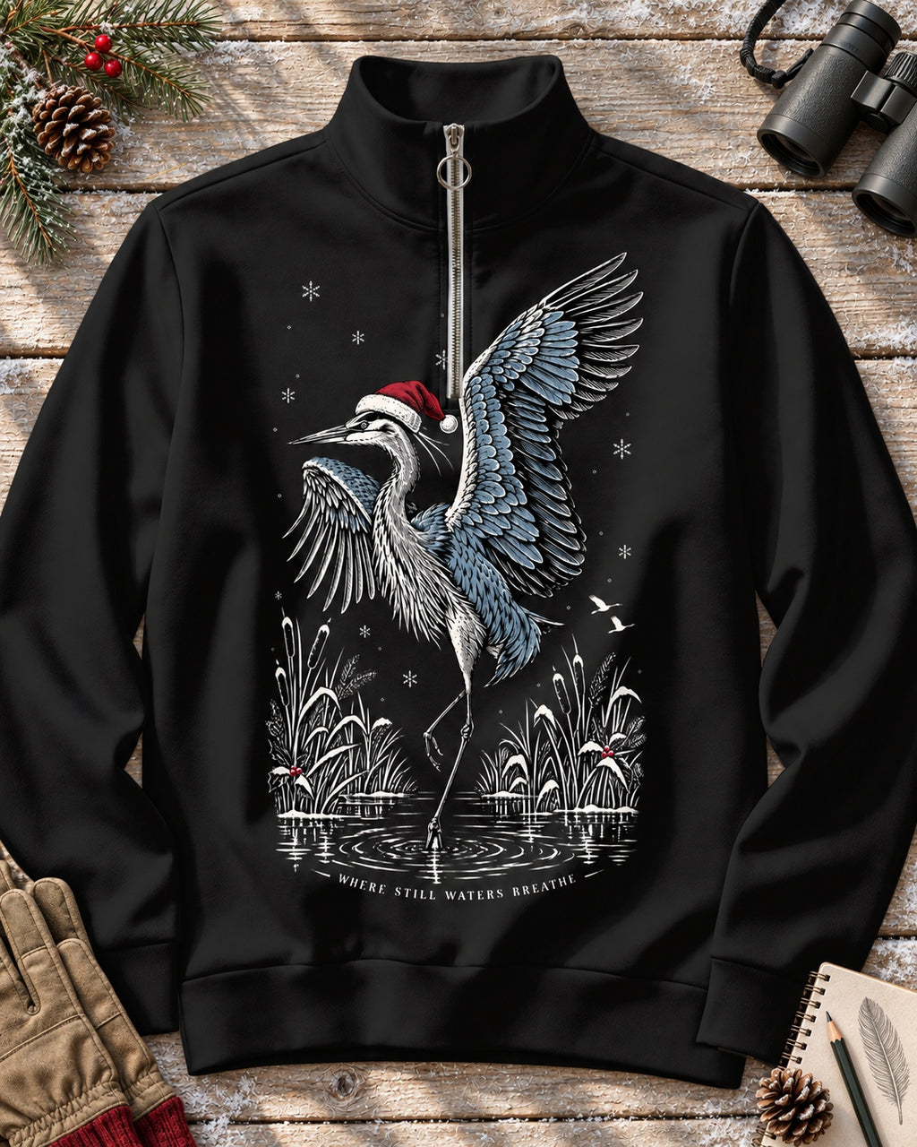 Santa Heron Birdwatching Quarter-Zip Stretch Sweatshirt Spandex UPF50+
