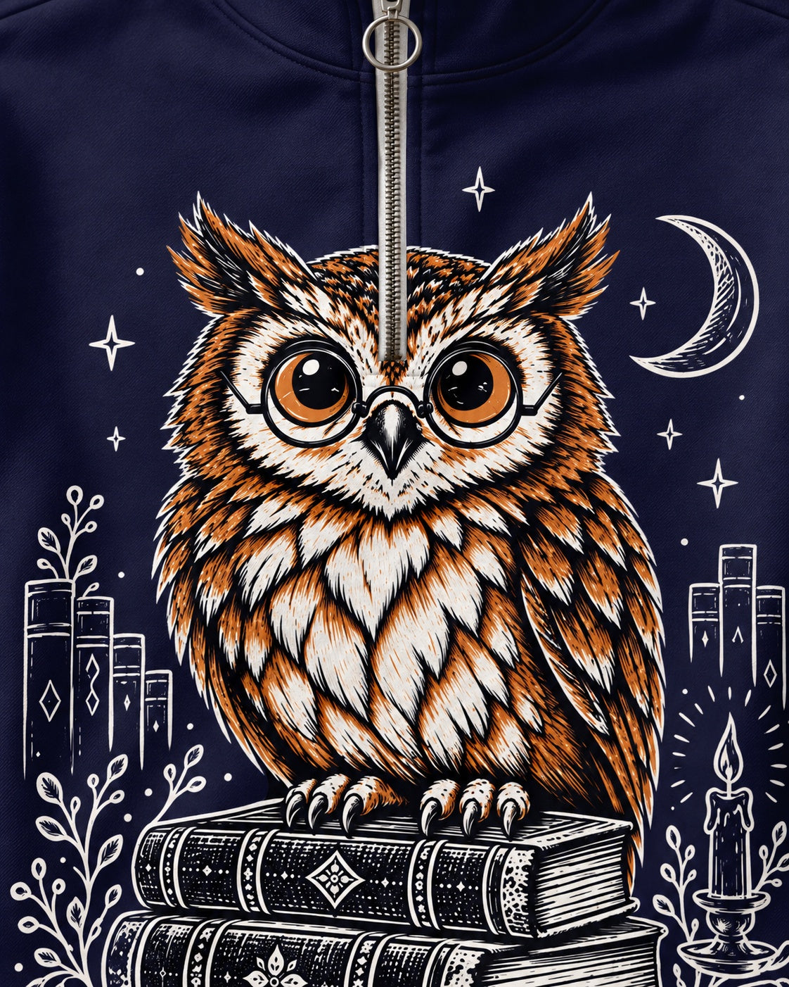 Owl Books Birdwatching Quarter-Zip Stretch Sweatshirt Spandex UPF50+