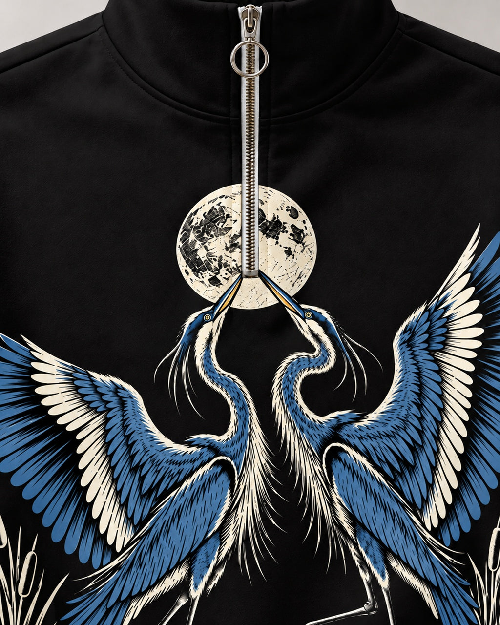 Great Blue Herons Moonlit Marsh Quarter-Zip Stretch Sweatshirt Spandex UPF50+