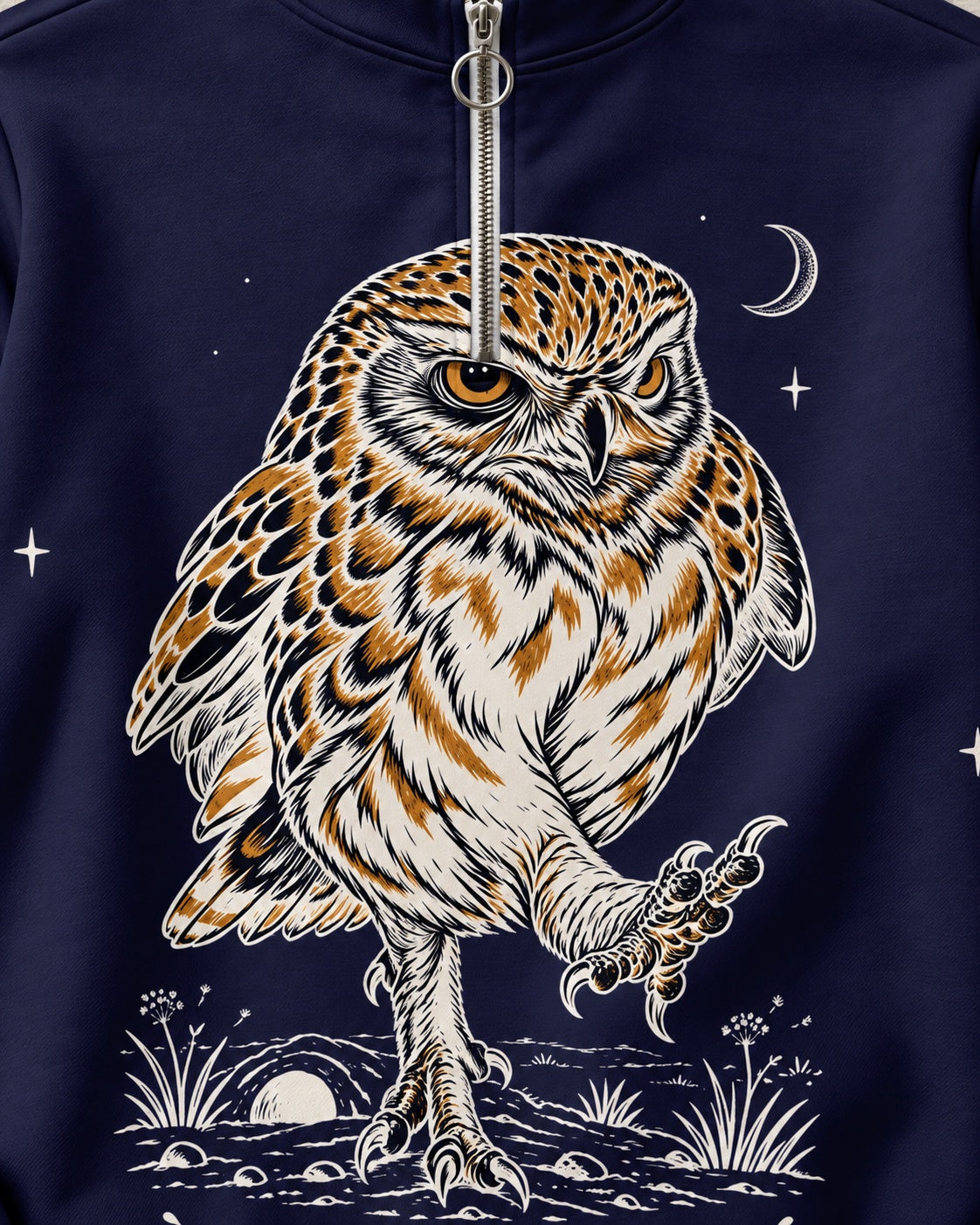 Quiet Steps Owl Birdwatching Quarter-Zip Stretch Sweatshirt Spandex UPF50+