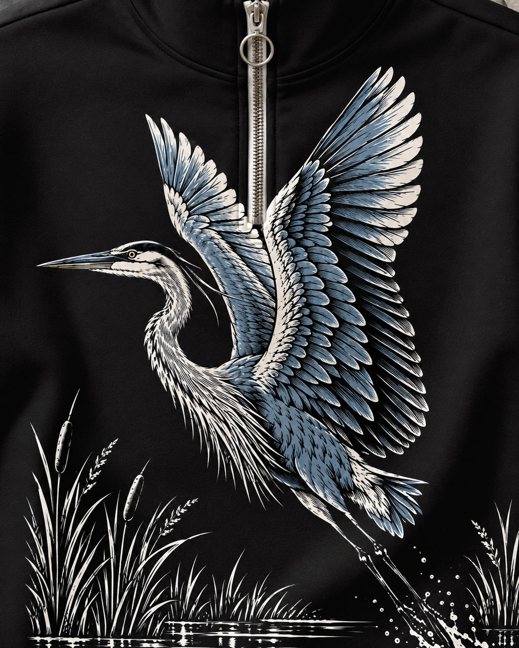 Blue Heron Birdwatching Quarter-Zip Stretch Sweatshirt Spandex UPF50+