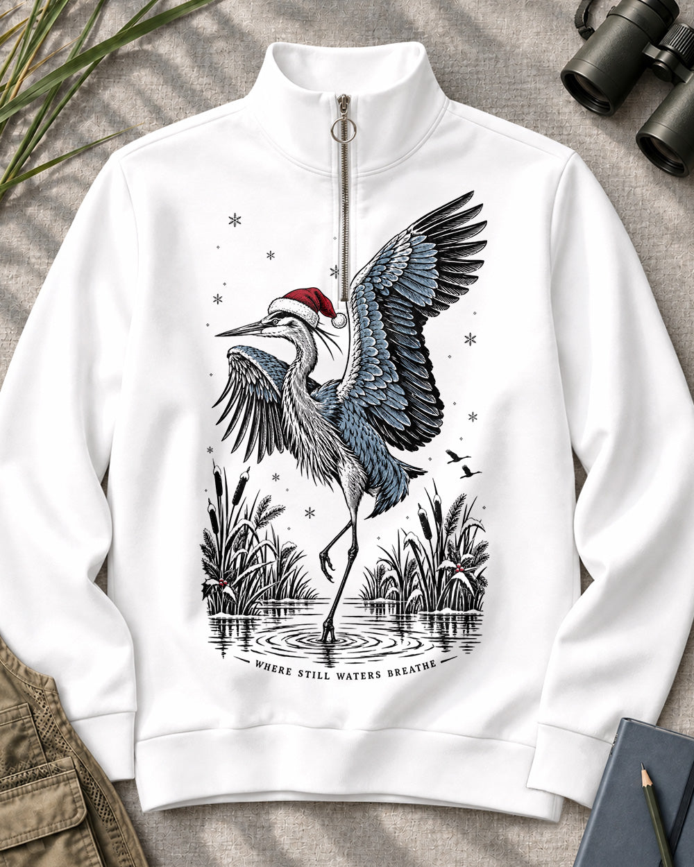 Santa Heron Birdwatching Quarter-Zip Stretch Sweatshirt Spandex UPF50+