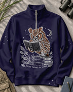 Reading Owl Birdwatching Quarter-Zip Stretch Sweatshirt Spandex UPF50+
