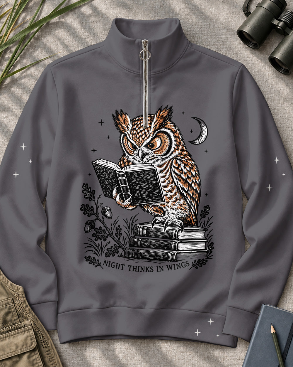 Reading Owl Birdwatching Quarter-Zip Stretch Sweatshirt Spandex UPF50+