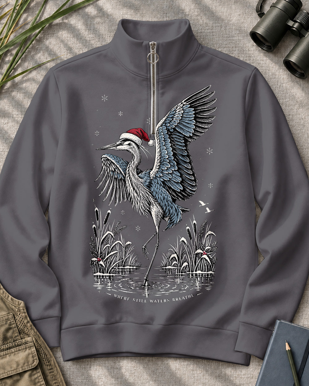 Santa Heron Birdwatching Quarter-Zip Stretch Sweatshirt Spandex UPF50+