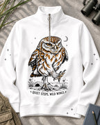 Quiet Steps Owl Birdwatching Quarter-Zip Stretch Sweatshirt Spandex UPF50+