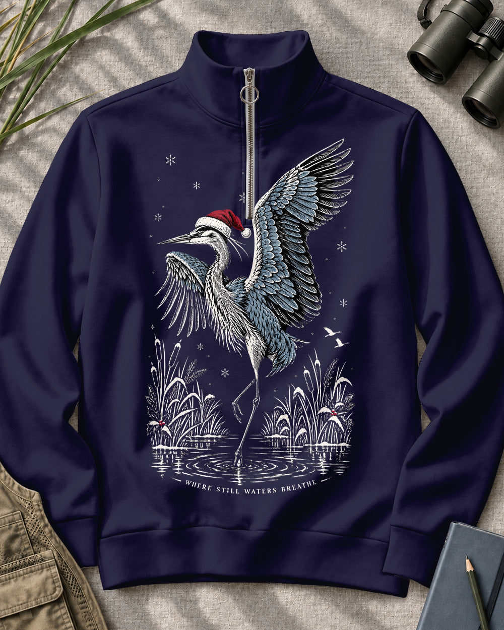 Santa Heron Birdwatching Quarter-Zip Stretch Sweatshirt Spandex UPF50+