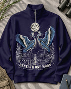 Great Blue Herons Moonlit Marsh Quarter-Zip Stretch Sweatshirt Spandex UPF50+