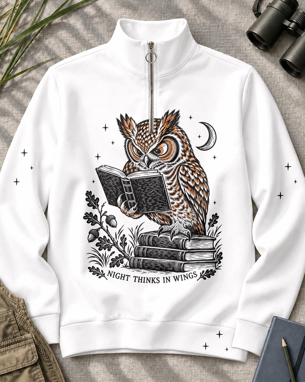 Reading Owl Birdwatching Quarter-Zip Stretch Sweatshirt Spandex UPF50+