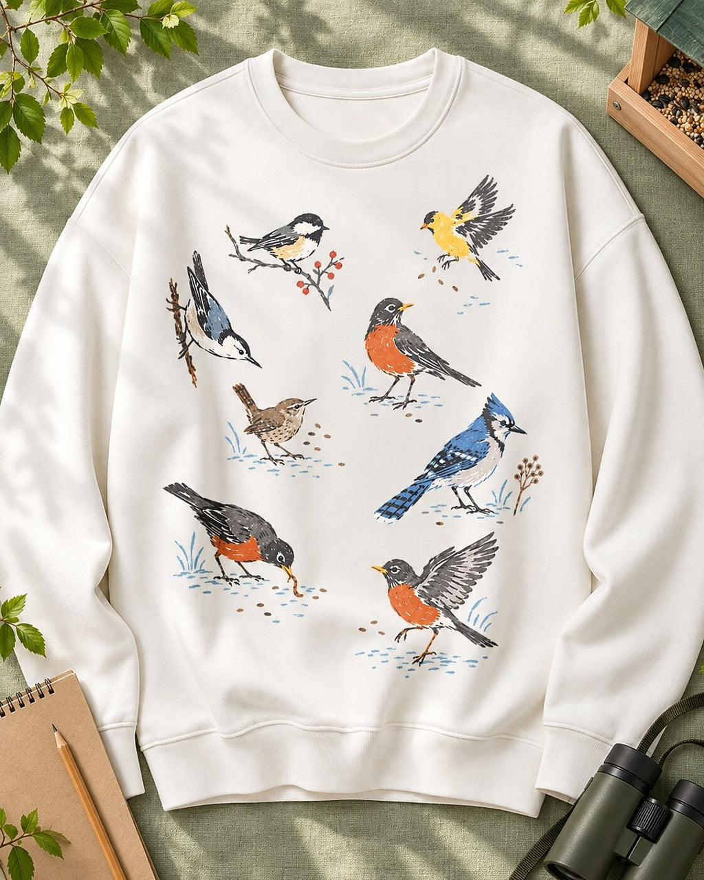 Spring Backyard Birdwatching Songbirds Graphic Sweatshirt
