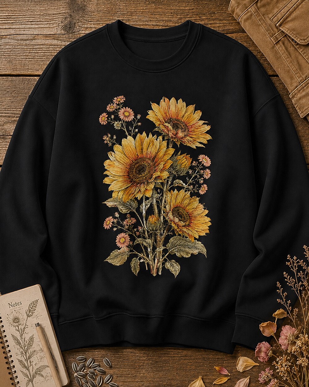 Golden Sunflower Daisy Vintage Cottage Garden Sweatshirt