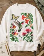 Ruby Throated Hummingbird Wildflower Garden Bird Watching Sweatshirt
