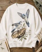Blue Jay Pair Sunflower Country Garden Sweatshirt