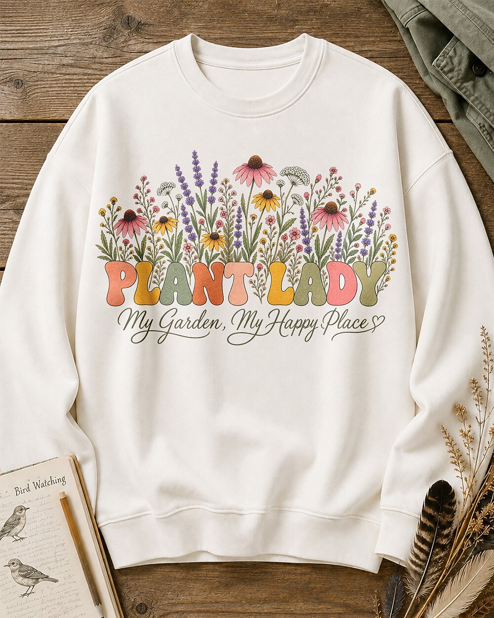 Coneflower Lavender Plant Lady Garden Graphic Sweatshirt
