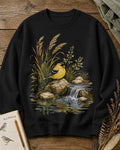 American Goldfinch Bird Watching Crewneck Sweatshirt with Waterfall for birdwatching enthusiasts – product image 1