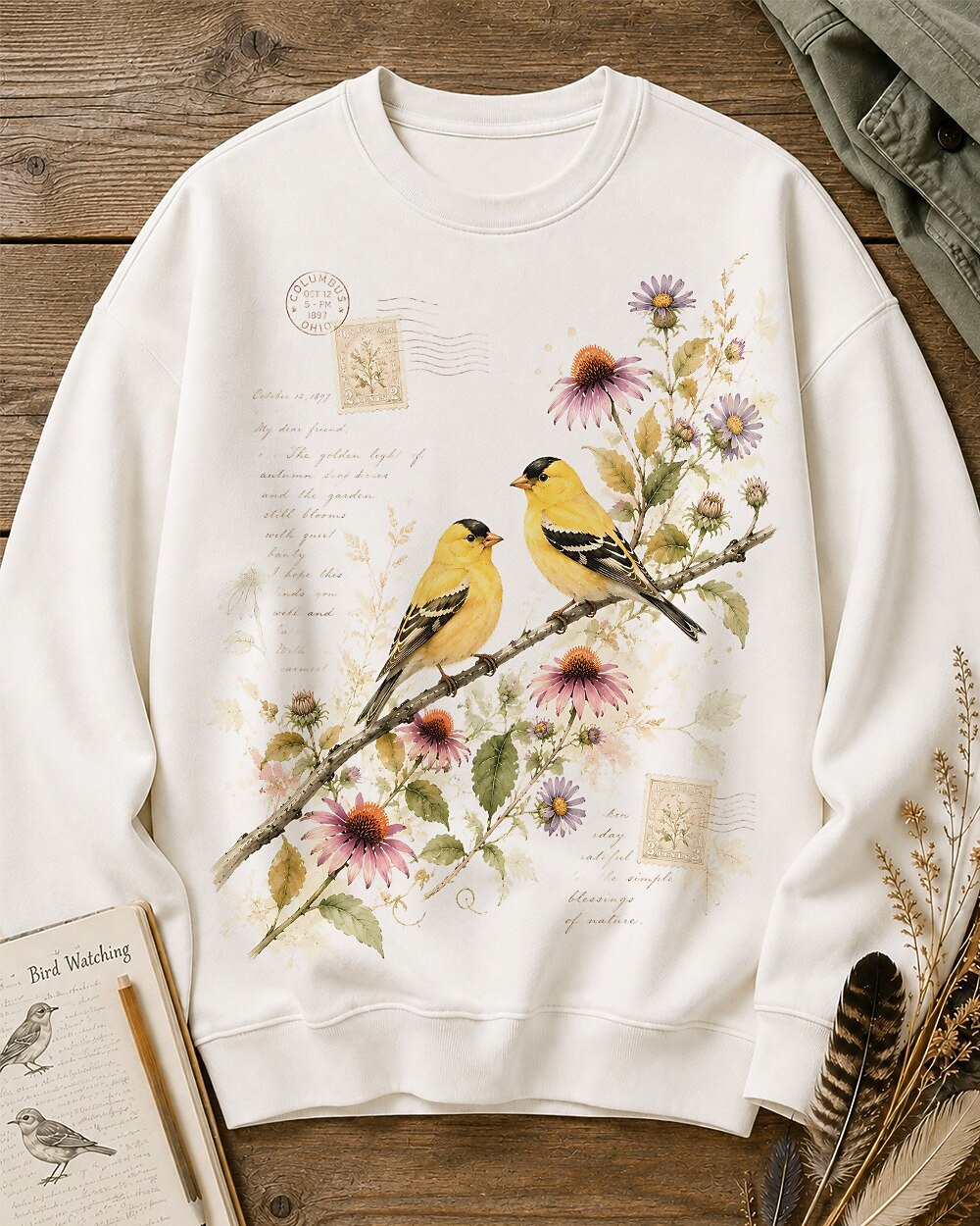 American Goldfinch Coneflower Birding Pair Crewneck Sweatshirt for birdwatching and garden lovers – product image 5