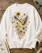 American Goldfinch Sunflower Bird Lover Crewneck Sweatshirt for birdwatching and garden lovers – product image 1