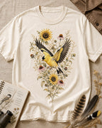 100% Cotton American Goldfinch Wildflower T-Shirt for birdwatching and garden lovers – product image 3