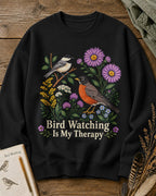 American Robin Chickadee Bird Watching Therapy Wildflower Sweatshirt for birdwatching and garden lovers – product image 6