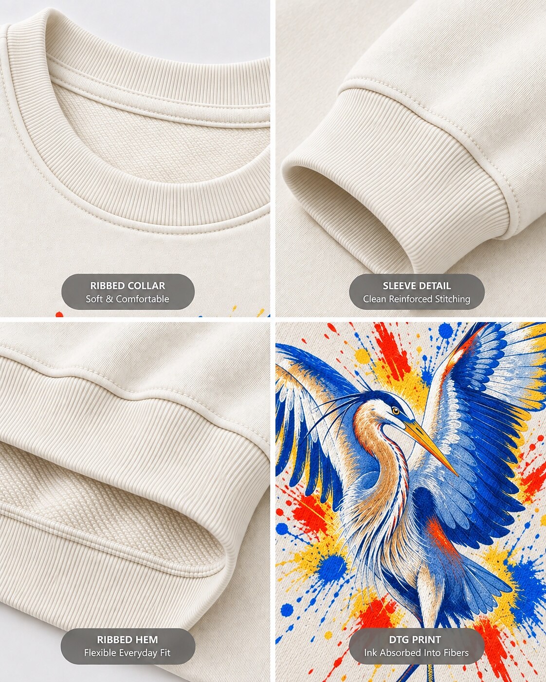 Great Blue Heron Colorful Wings Art Bird Watching Sweatshirt