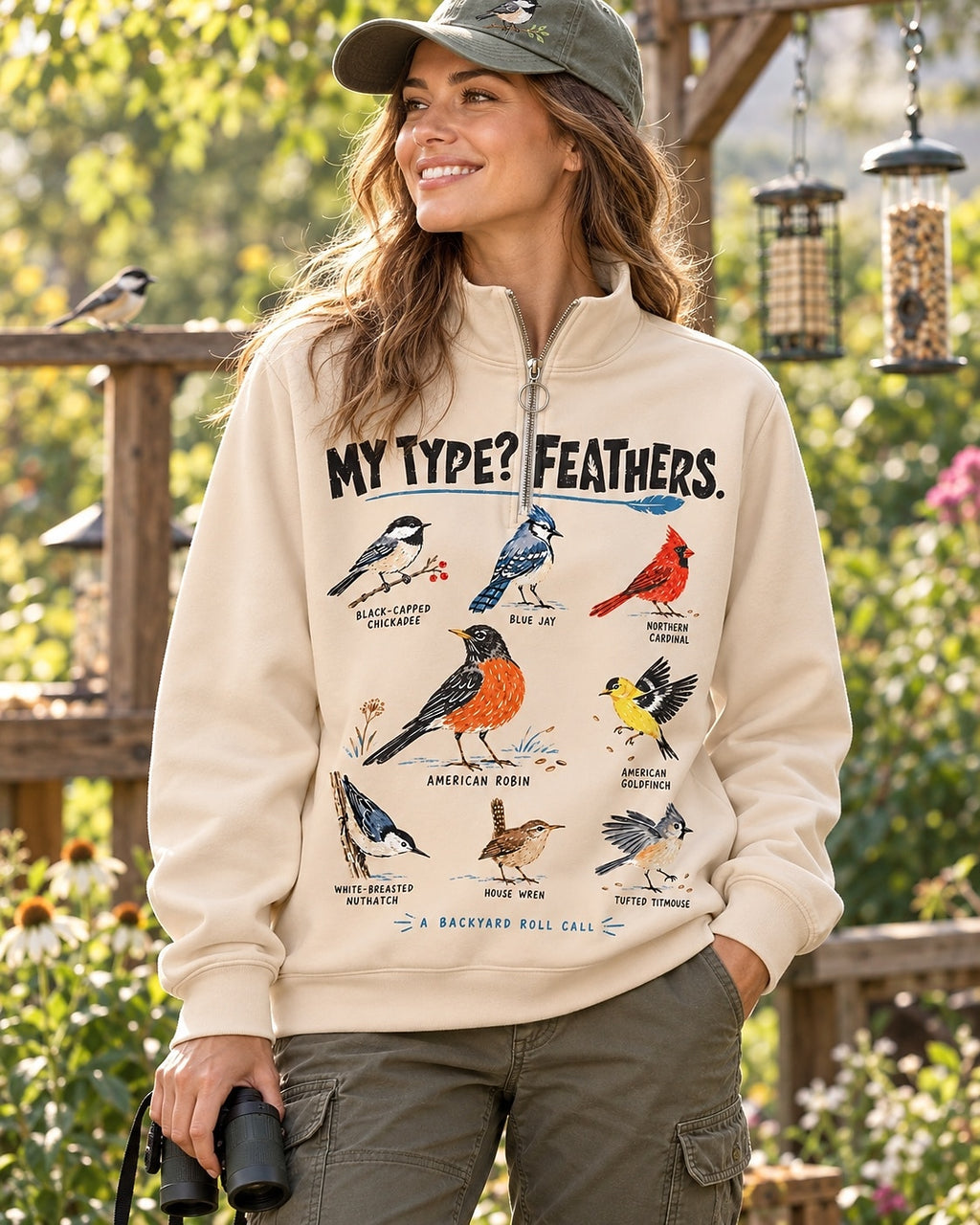Backyard Birds My Type Feathers UPF50+ Spandex Quarter-Zip Stretch Sweatshirt