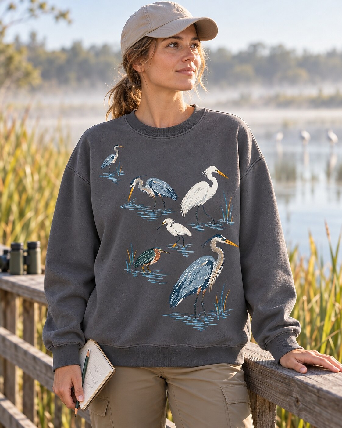 Wetland Herons Water Birds Birdwatching Graphic Sweatshirt