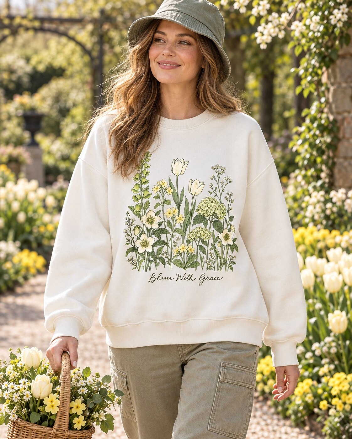 Tulip Hydrangea Wildflower Bouguet Botanical Garden Sweatshirt