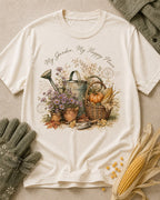 100% Cotton Autumn Harvest Watering Can & Pumpkin T-Shirt for garden and nature lovers – product image 1