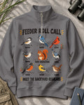 Backyard Birds Squirrel Feeder Roll Call UPF50+ Spandex Quarter-Zip Stretch Sweatshirt