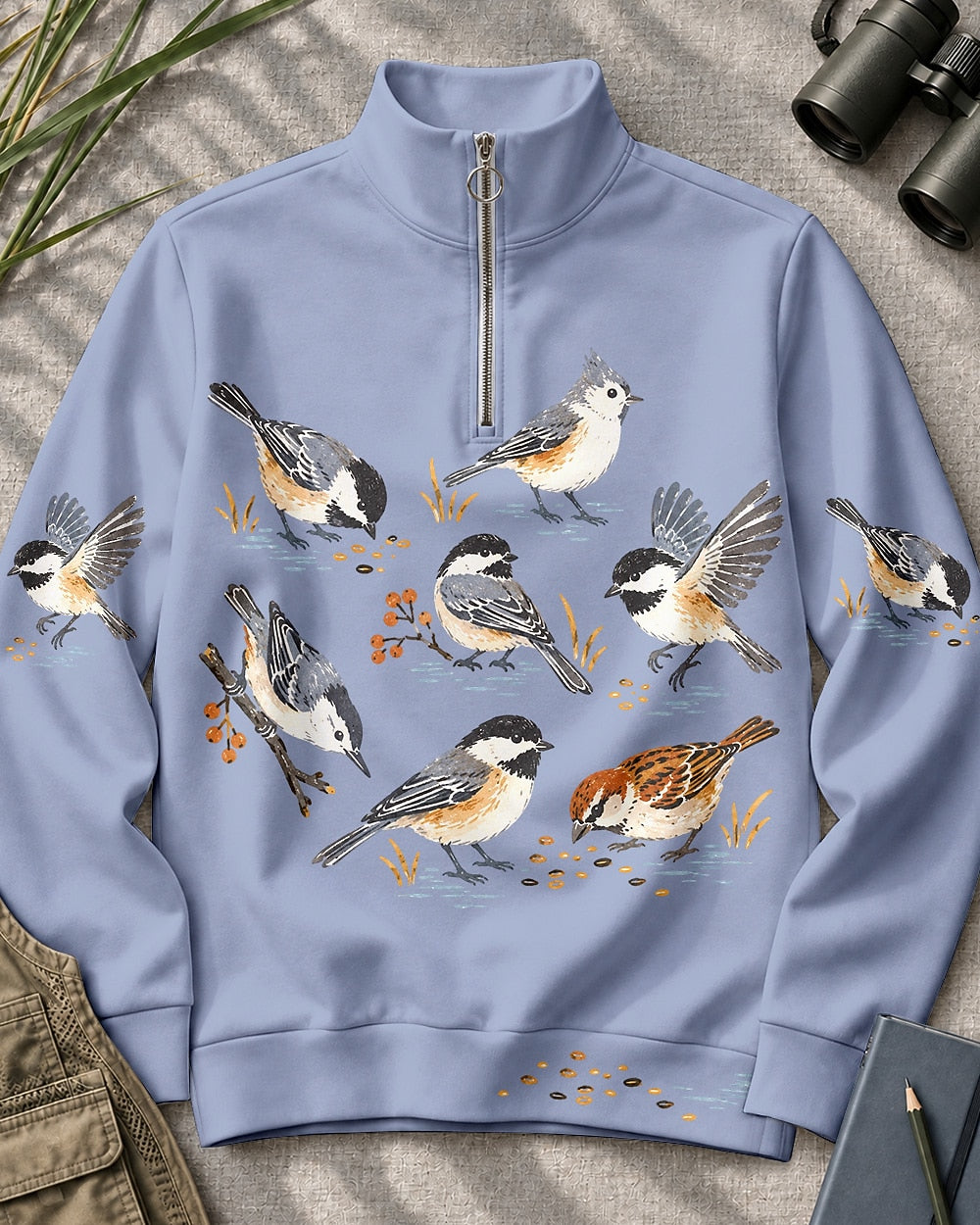 Chickadee Titmouse Backyard Birds UPF50+ Spandex Quarter-Zip Stretch Sweatshirt