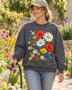 Poppy Daisy Frame Floral Garden Graphic Sweatshirt