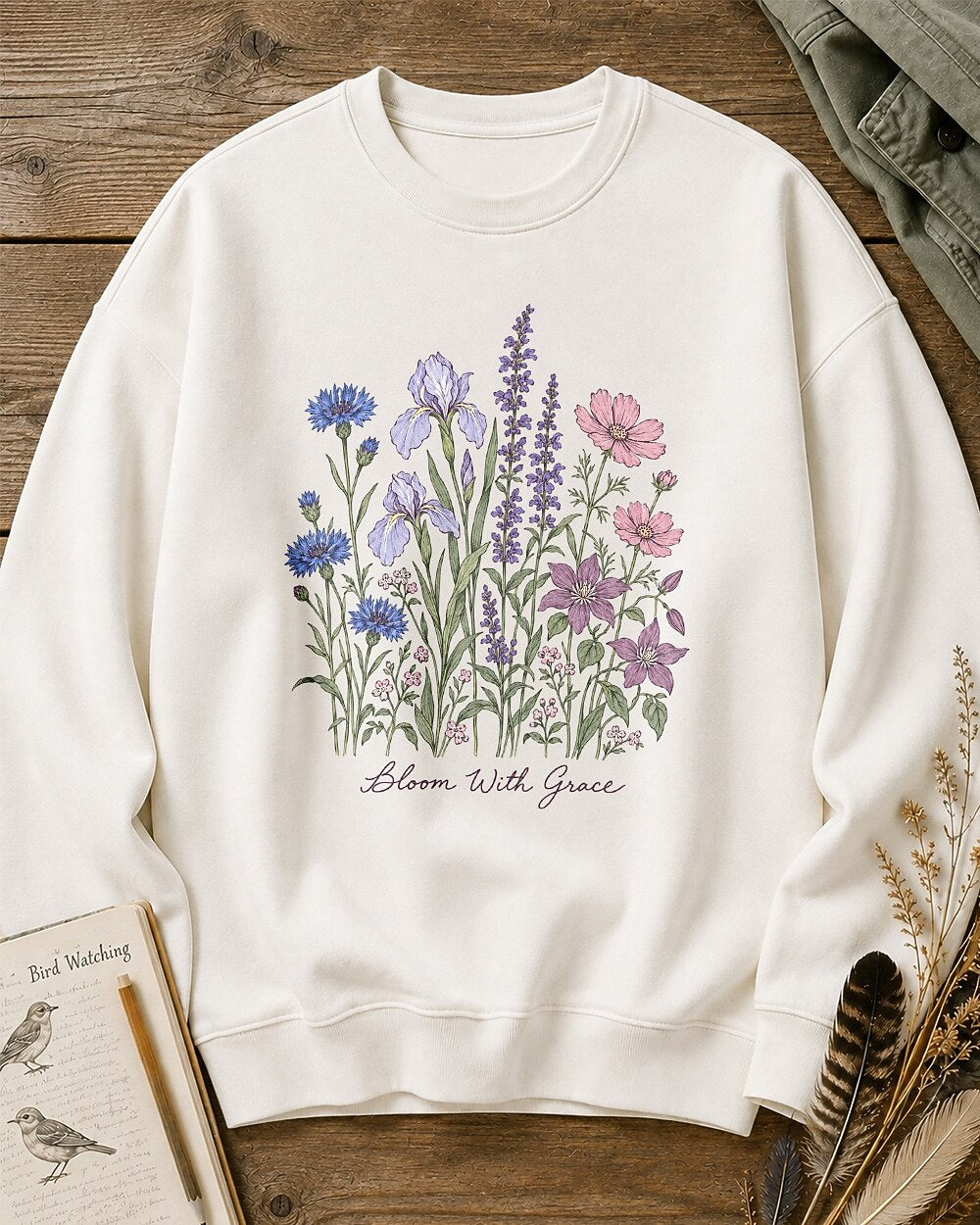 Cornflower lris Lavender Wildflower Bouquet Garden Sweatshirt