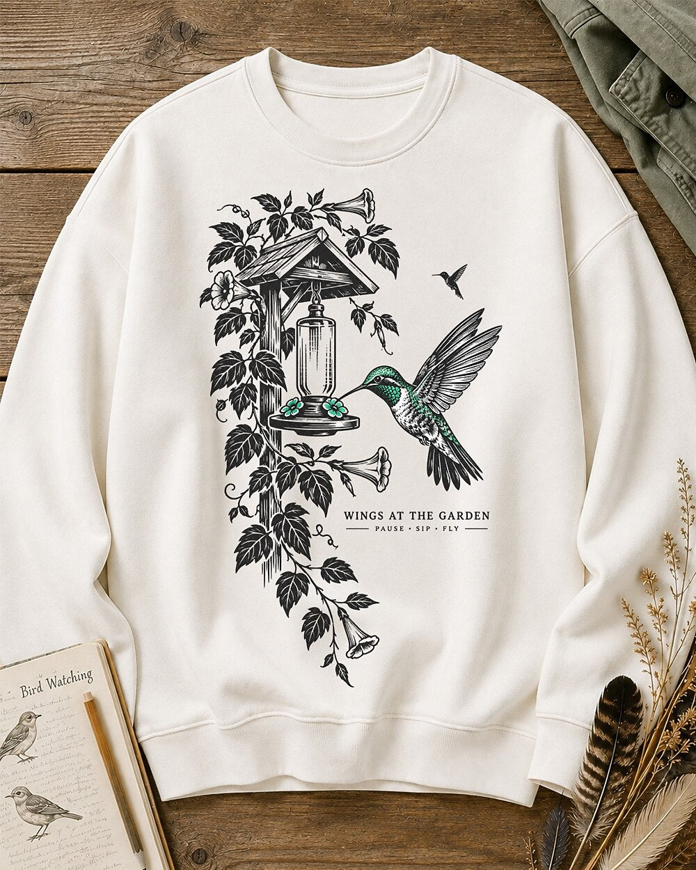 Hummingbird Feeder Trumpet Flowers Garden Backyard Bird Watching Sweatshirt