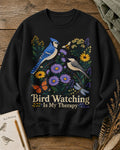 Blue Jay Chickadee Sunflower Bird Watching Therapy Sweatshirt for birdwatching and garden lovers – product image 6