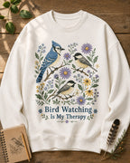 Blue Jay Chickadee Wildflower Bird Watching Therapy Sweatshirt for birdwatching and garden lovers – product image 1