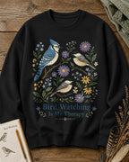 Blue Jay Chickadee Wildflower Bird Watching Therapy Sweatshirt for birdwatching and garden lovers – product image 5