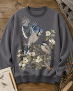 Blue Jay Pair Sunflower Vintage Birdwatching Sweatshirt for birdwatching and garden lovers – product image 5