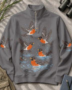 American Robin Bird Bath UPF50+ Spandex Quarter-Zip Stretch Sweatshirt