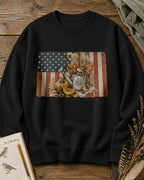 American Flag Pumpkin Watering Can Autumn Garden Sweatshirt