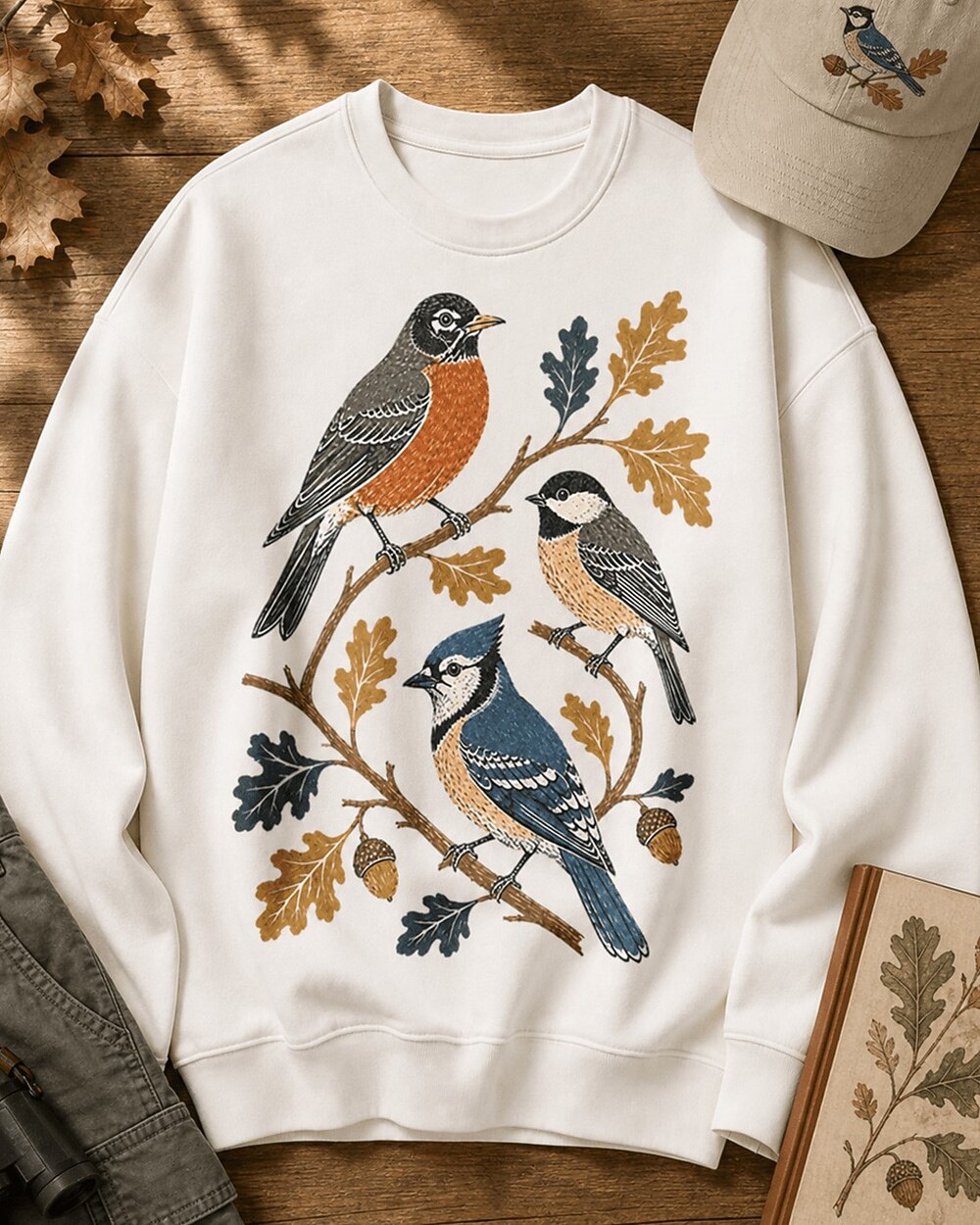 American Robin Blue Jay Autumn Oak Leaf Sweatshirt