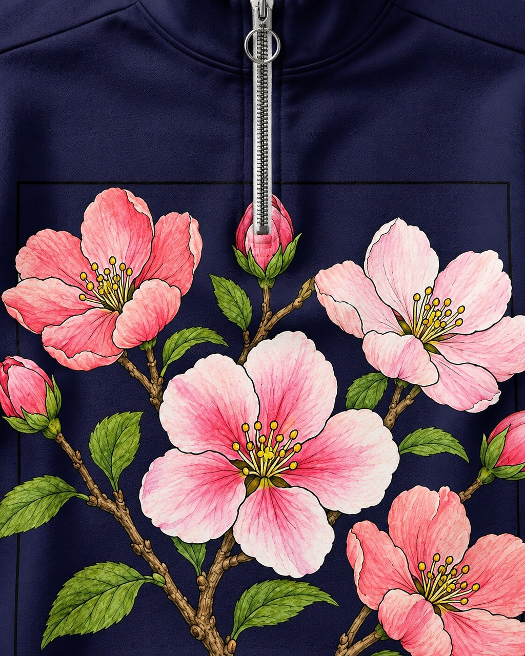 Cherry Blossom Garden Quarter-Zip Stretch Sweatshirt Spandex UPF50+
