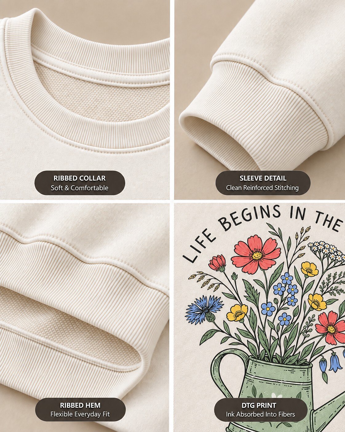 Wildflower Floral Watering Can Garden Life Begins Sweatshirt
