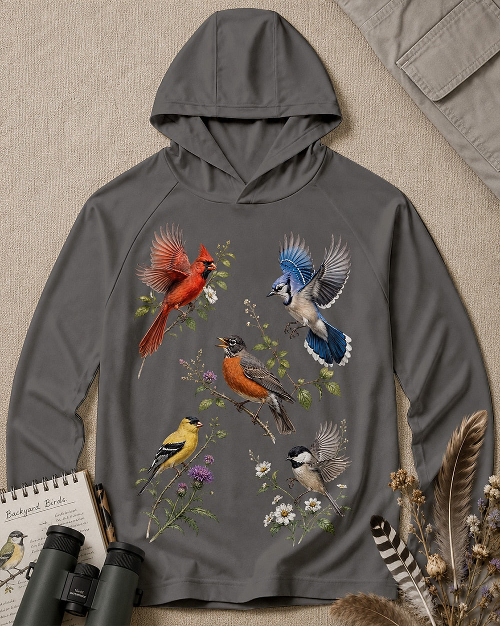 UPF 50+ Cardinal Blue Jay Robin Birdwatching Sun Hoodie for birdwatching enthusiasts – product image 7