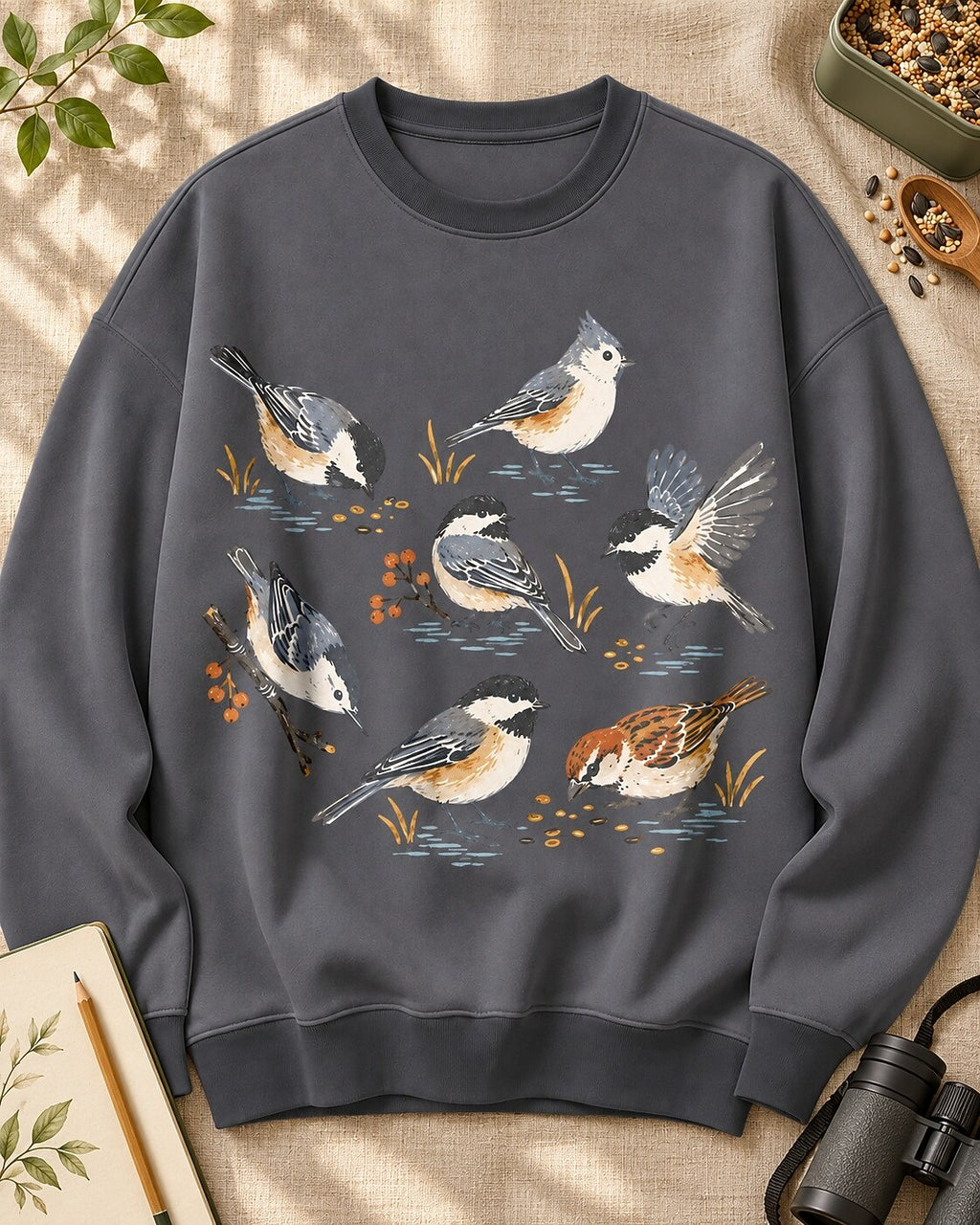 Woodland Chickadees Backyard Birds Graphic Sweatshirt