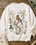 American Robin Apple Blossom Vintage Bird Watching Sweatshirt