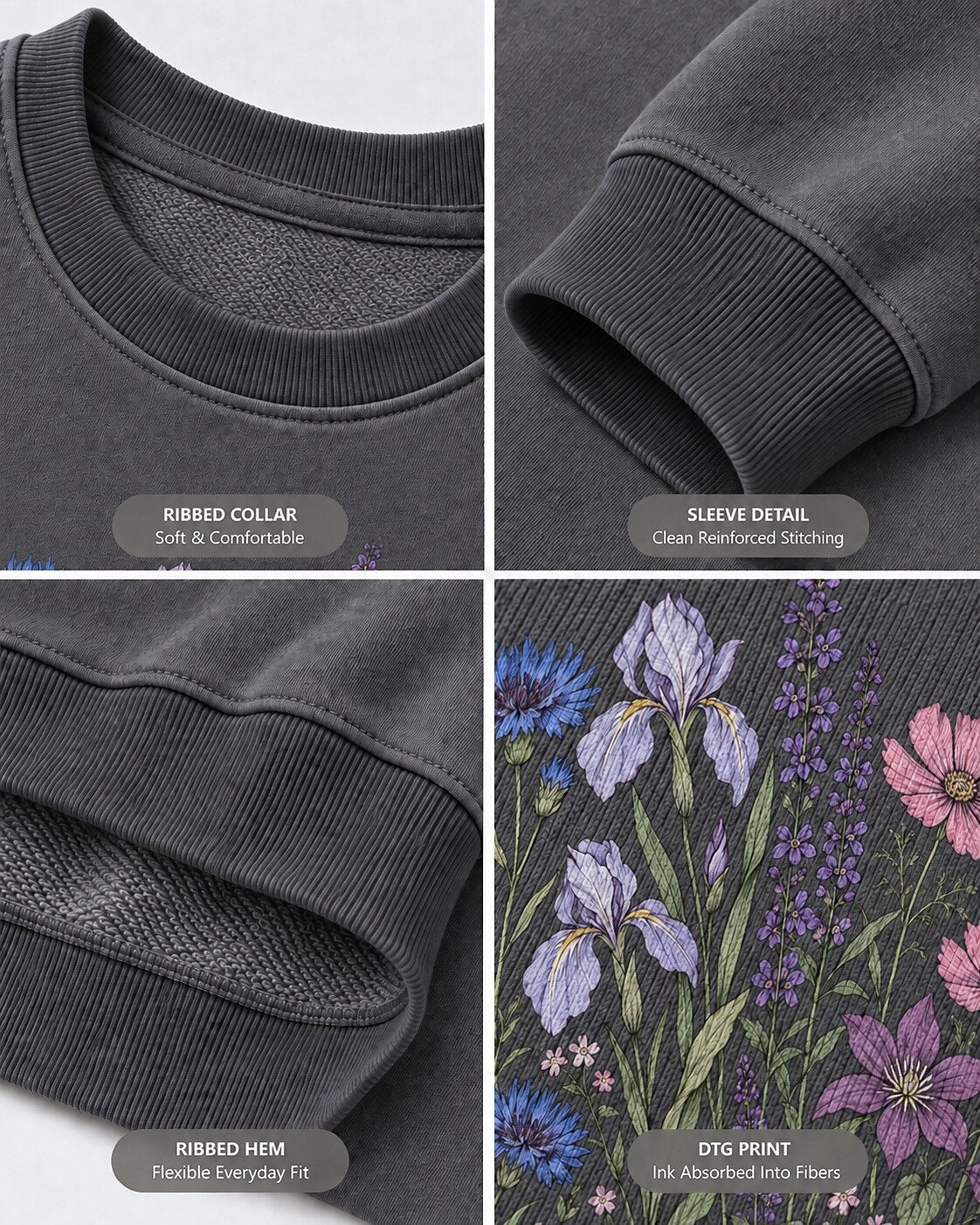 Cornflower lris Lavender Wildflower Bouquet Garden Sweatshirt